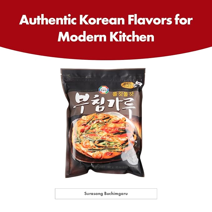 Surasang Buchimgaru Korean Pancake Mix | Pajeon Scallion, Kimchi Jeon, and Seafood Pancakes, Korean Cooking Ingredients Pantry Staple, 2 Pounds