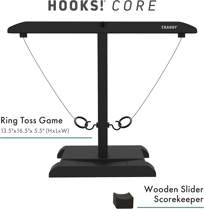 Craggy Games Hooks! CORE – Ring Toss Game for Adults with Built-in Scoring – 2 Player Hook and Ring Tabletop Game – Indoor Outdoor