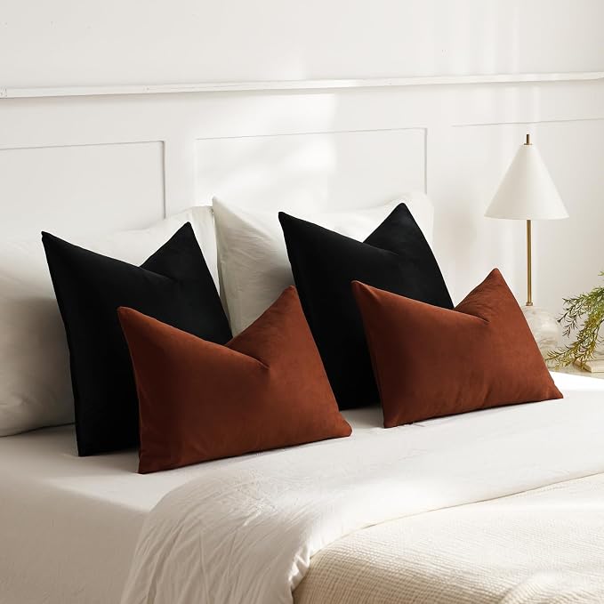 Throw Pillow Covers 22x22 Black: Pack of 2 Cozy Soft Velvet Square Modern Luxury Decorative Throw Pillow Cases for Sofa Couch Living Room Bed Home Decor