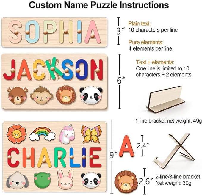 Personalized Name Puzzle for Kids, Custom Easter Basket Stuffers for Toddler Girls Boy, Early Learning Toys for Baby Boy & Girl 1 Year Old Nursery Gifts - Easter Gifts Wooden Puzzles for Toddler