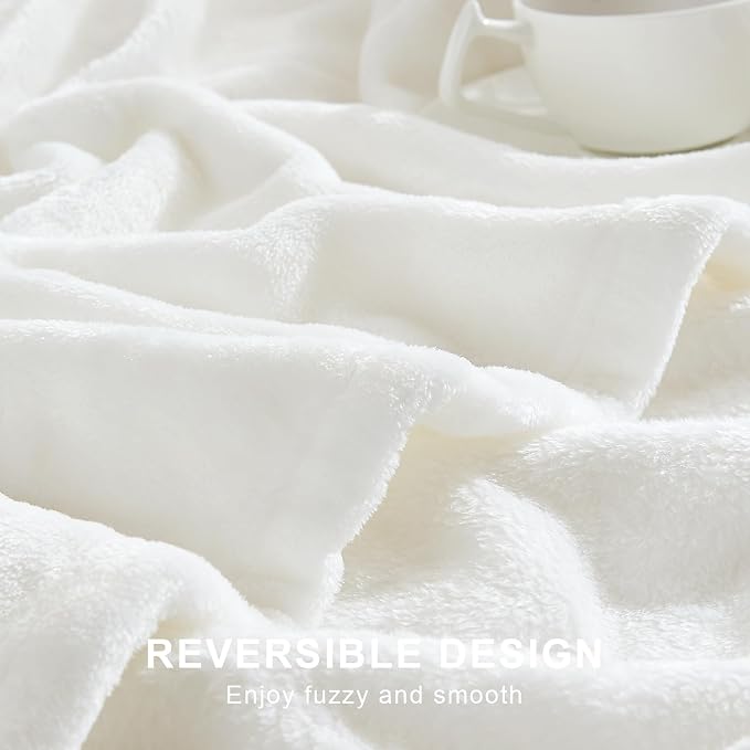 Hansleep Twin White Fleece Blanket, Soft Flannel Bed Blanket | Fuzzy Cozy Blanket 60x80 Inches, Multi-use for Bed, Sofa, Couch, Travel, Camping, All Season Warm Lightweight Cover