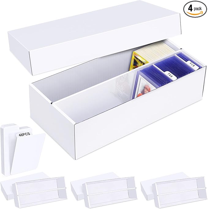 Trading Card Storage Box 4 Pack–1600 Count Cardboard Organizer with Dividers for MTG, TCG, Sports, Toploader