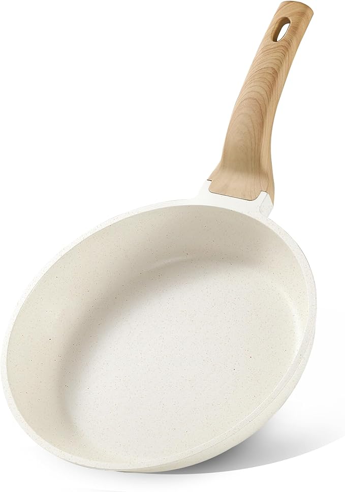 CAROTE 8 Inch Non Stick Frying Pan, Cream White Granite Skillet | Kitchen Healthy Non Toxic Stone Cookware, Induction Compatible, Dishwasher & Oven Safe, PFOA Free