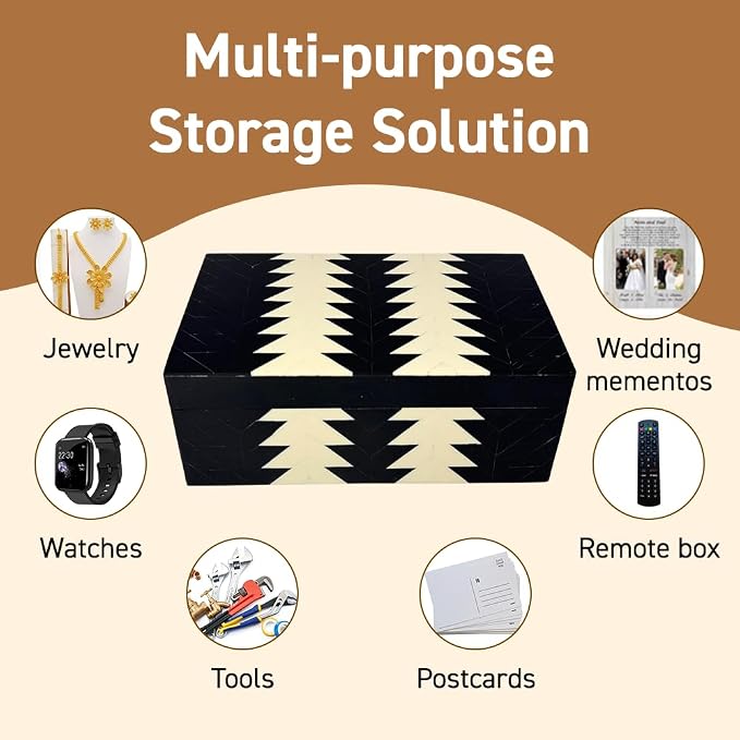 Perilla Home ﻿Home Decor Decorative Storage Wooden Box Small Wooden Organizer Tool Stash Card Craft Trinket Memory Keepsake Jewelry Box for Men and Women, Makalu, Gifts For All, Black & Off White