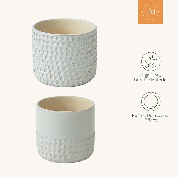 La Jolie Muse Ceramic Planter - 6.7+5.5 Inch Concave Dot Patterned Cylinder Flower Pot W/Drain Hole for Indoor, Set of 2, Glacier Gray | 6.7+5.5 Inch, Grey Dot Pattern Ceramic Planter with Drainage Hole, Decorative Planter Pots for Indoor Plants, Home ...