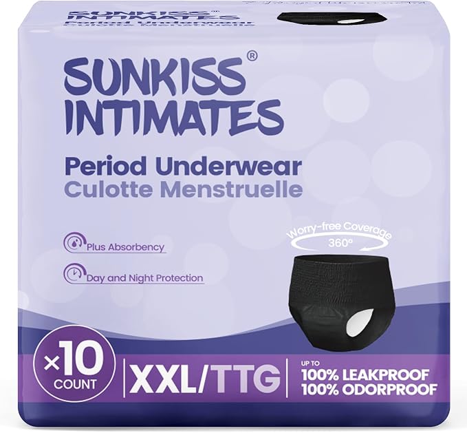 Disposable Period Underwear for Women with Heavy Flow, Low-Rise Unscented Postpartum Essentials, Black, XXLarge, 10 Count
