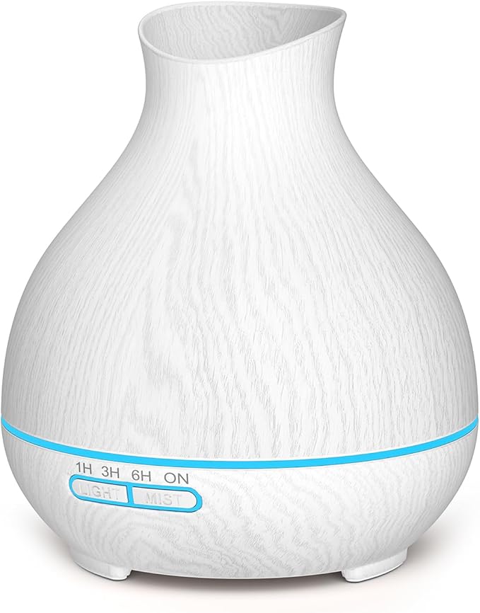 Aromatherapy Essential Oil Diffuser 550ml 12 Hours White Wood Grain Aroma Diffuser with Timer for Large Room, Home, Baby Bedroom, Waterless Auto Shut-Off, 7 Colors Lights Changing