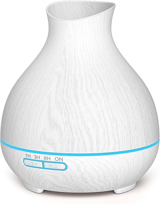 Aromatherapy Essential Oil Diffuser 550ml 12 Hours White Wood Grain Aroma Diffuser with Timer for Large Room, Home, Baby Bedroom, Waterless Auto Shut-Off, 7 Colors Lights Changing