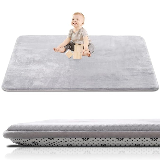 Large Thick Baby Play Mat for Floor,Padded 50x65 Playpen Mat,Foam Tummy Time Mats,Soft Support&Plush Feel Nursery Rug,Non Slip for Toddler,Infants,Kids Play,Yoga,Baby Crawling Mats (Light Grey)