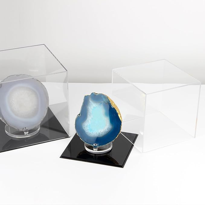 Fully Assembled Acrylic Display Case with Black Base, Clear Cube Dustproof Acrylic Display Box for Collectibles, Alternative Glass Case with Black Stand for Display, 6x6x6Inch