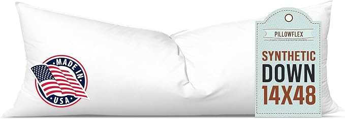 Pillowflex Synthetic Down Pillow Insert 14x48 in - Karate Chop Pillow | Large Rectangle Sham Form, Plush Polyester Cotton Blend, Cloud-Like Comfort, Clump-Resistant Fill, Smooth Elegant Finish