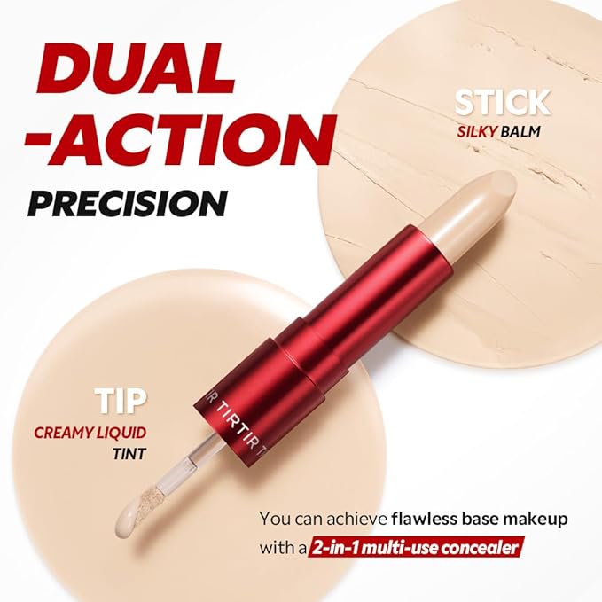 TIRTIR Glide&Hide Blurring Concealer - Creamy texture, Conceals dark circles and wrinkles, Dual formula (liquid tip & balm stick), Long-lasting wear, Korean Makeup, #9.5N, 0.28 Oz
