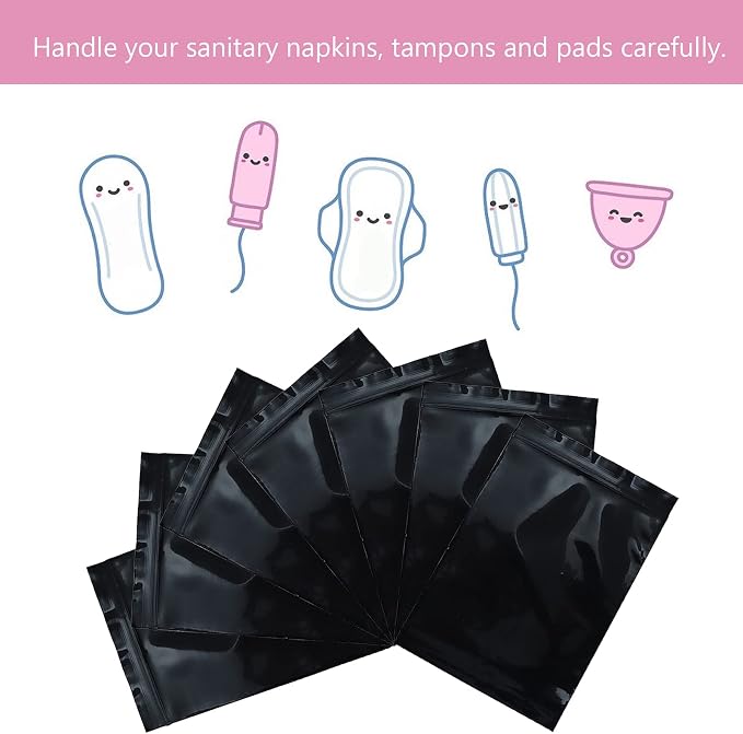 Tampon Disposal Bags, Sealable and Prevents Odours, Set of 100 Pack | Feminine Hygiene Disposal Bags, Black, More Discreet