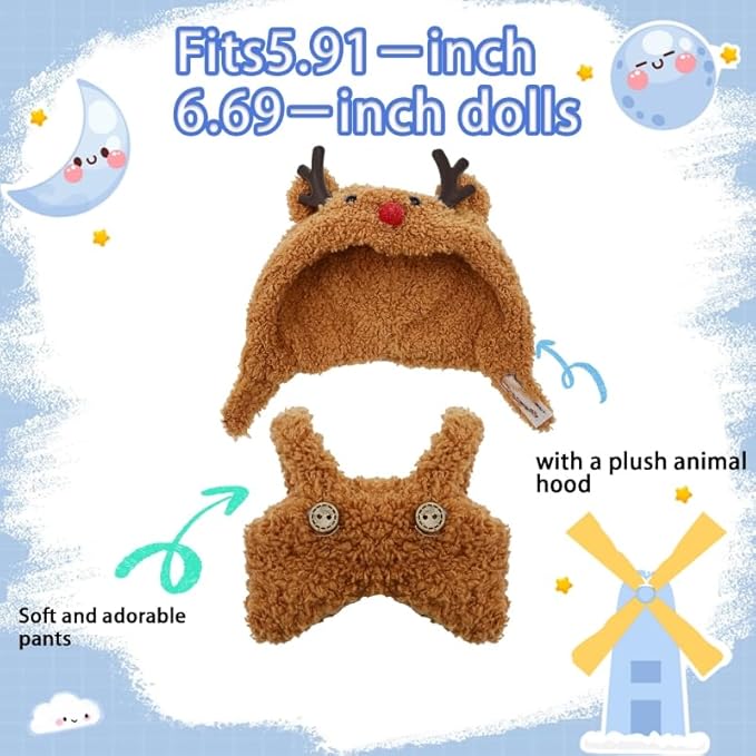 Doll Clothes(NO Doll), 17cm Cute Dolls Outfit with Accessories for Boys and Girls Stylish Adorable Dolls Clothes Accessories - Brown