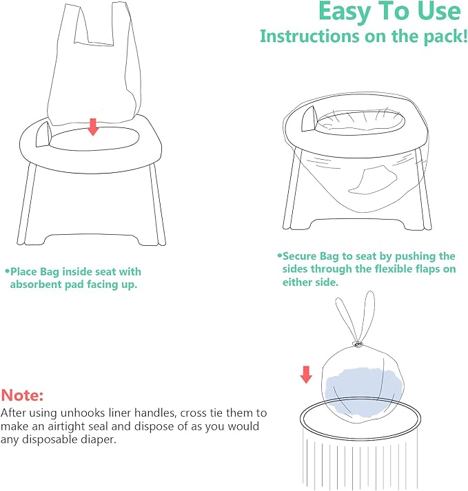 Potty Chair Liners, Portable Disposable Potty Liner Bags for Universal Potty Training Toilet Seat, Toddler Outdoors Travel Baby Toilet Liners - 30 Pack