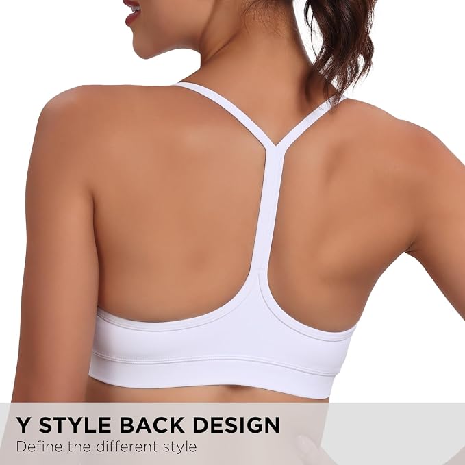 Raxnode Women's 3-Pack Y-Back Sports Bra, Thin Spaghetti Strap Nylon Yoga Bra with Removable Cups, Light Support Bralettes