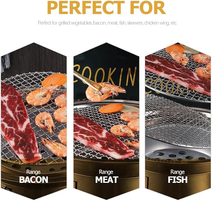 Kichvoe Grill Mesh with Handle 16.33 X 11.61 Inch Stainless Steel Korean Bbq Outdoor Cooking Grill Net for Meat Vegetables Fish Non-Stick Barbecue Rack