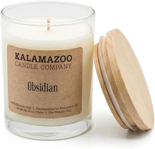 Kalamazoo Candle Company Hand-Poured Soy Wax Candle – 10oz Classic Jar, 60-80 Hour Burn Time – Made in USA, Highly Scented, Phthalate-Free (Obsidian)