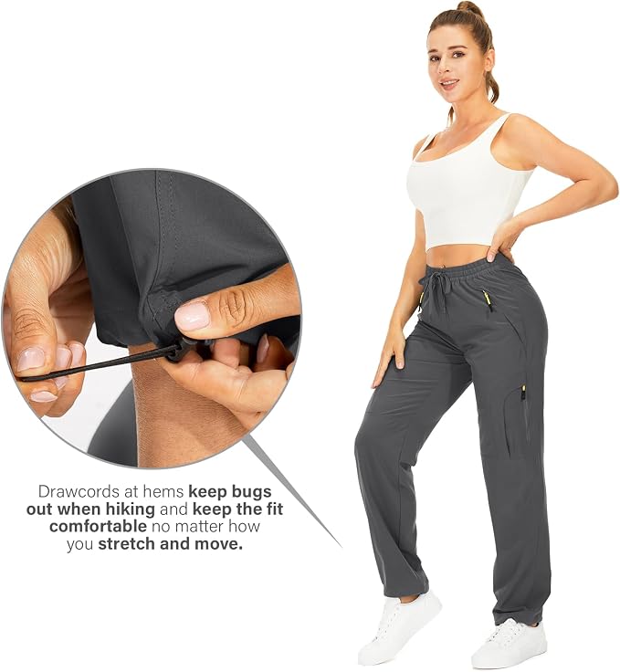Womens Hiking Pants Quick Dry UPF 50 Lightweight Travel Golf Cargo Safari Pants Zipper Pockets