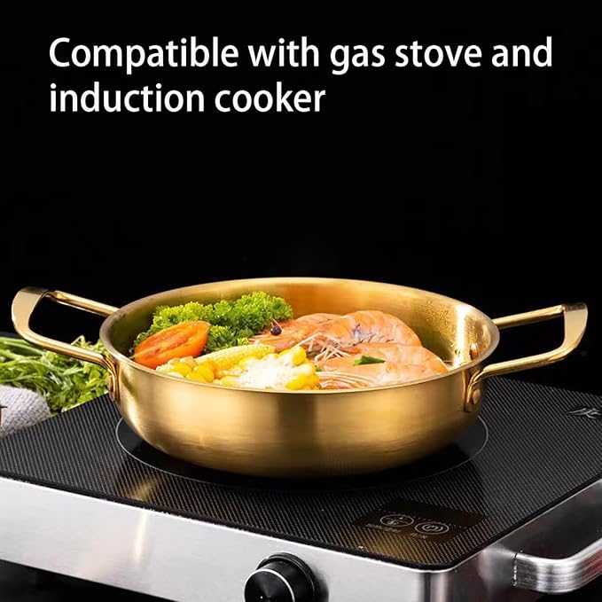 Ramen Cooking Pot 7in Korean Noodle Pot Small Stockpots Pasta Pots Stainless Steel Stir Fry Pan Omelet Paella Pans Small Pots for Home and Outdoor, Dishwasher Safe