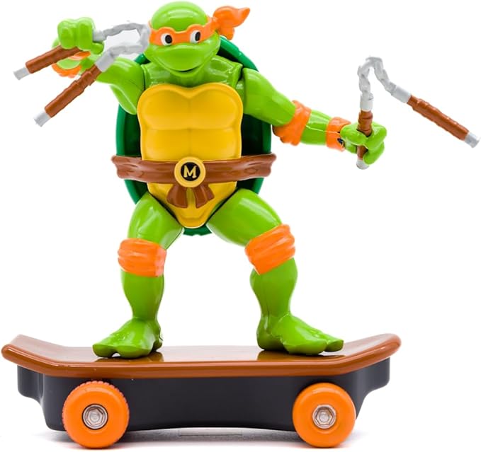 Teenage Mutant Ninja Turtles Sewer Shredders Classic Michelangelo – 5” Pull-Back Skate Toy on Wheels with Battle Action – Easter Birthday Gift for Boys Ages 3-8 – Collect All 4
