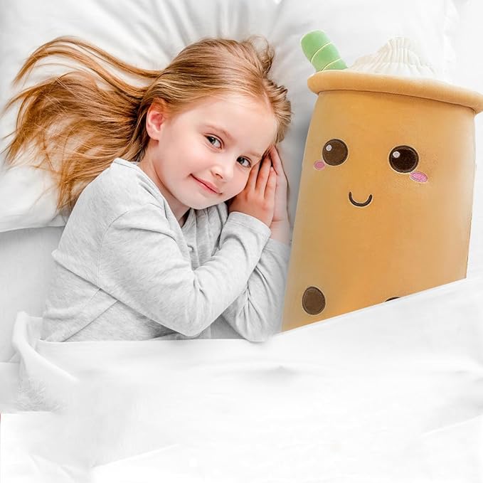 Boba Plush Stuffed Bubble Tea Pillow Soft Adorable Plushies Toys Gifts(Brown,15.6inches)