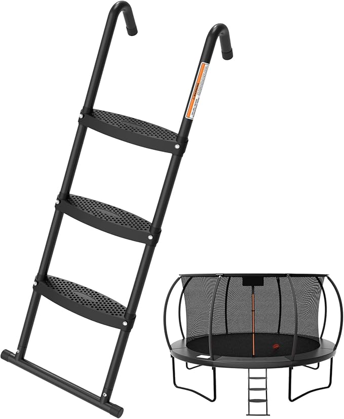 Gardenature Trampoline Ladder 3 Step with Wide Flat Steps, Universal Trampoline Stairs for Kids, Rust-Resistant Heavy Duty Trampoline Accessories for 10 12 14 16 FT Round & Rectangle Frames, Black