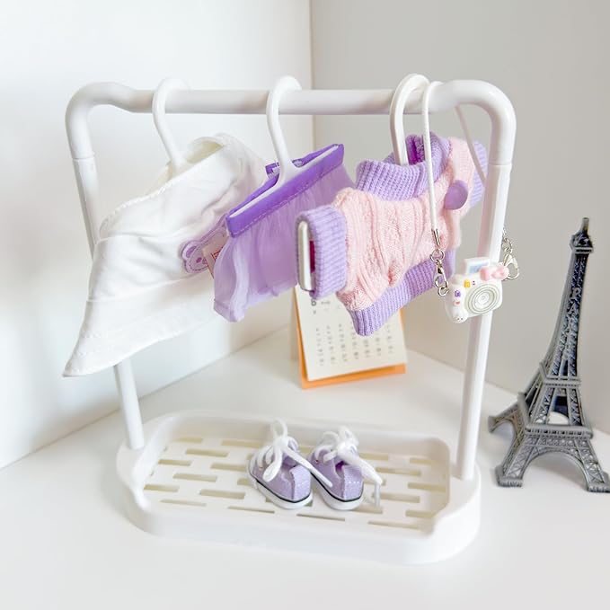 Clothes for Dolls Accessories, Stylish Kawaii Purple Outfit Set 5 Pieces Suitable for 15cm 17cm Doll , Doll Hat Clothing Set Replacement