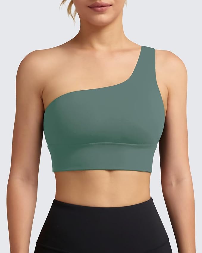 Queenie Ke Womens One Shoulder Sports Bra Left Side Strap Yoga Bras Gym Training Workout Crop Tops