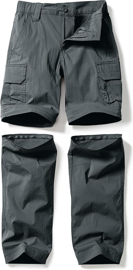 CQR Kids Youth Hiking Cargo Pants, UPF 50+ Quick Dry Convertible Zip Off Pants, Outdoor Camping Pants