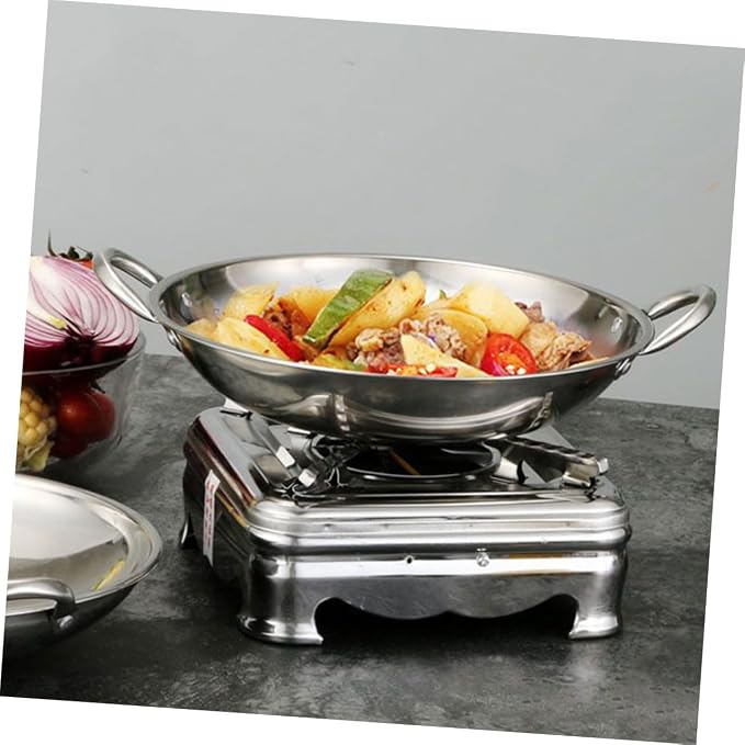 Homoyoyo Cooking Wok Round Bottom Stainless Steel Pot Double Handle Kitchen Supply