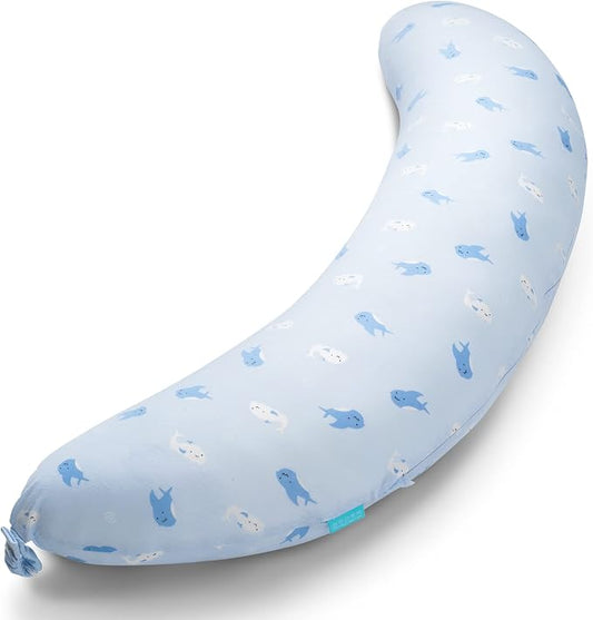 BYRIVER Firm C Shaped Body Pillow for Side Sleeping Women Men, Cooling Pregnancy Pillows for Sleeping, Washable Jersey Cotton Cover, Gifts for New Mom Women (Little Shark)