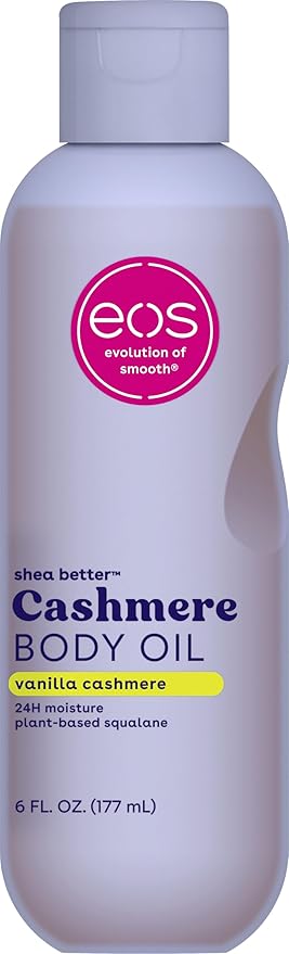 eos Cashmere Oil, Vanilla, 24 Hour Moisture, Plant-Based Squalane to Soothe, Soften and Smooth Dry Skin, 6 fl oz