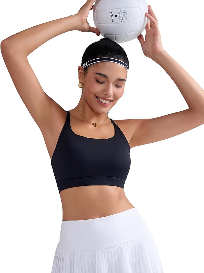 RUNNING GIRL Sports Bras for Women,Light Impact Molded Cup Strap Sports Bra with Sewn in Pads,Best for A-C Cup