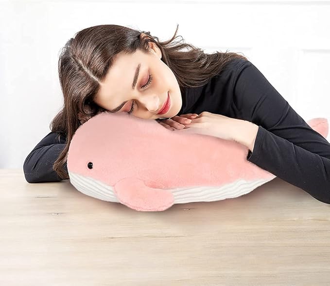 Tezituor 24 Inch Narwhal Stuffed Animal, Cute Pink Large Stuffed Whale Toy, Hugging Soft Narwhal Pillow Gift for Girls Kids