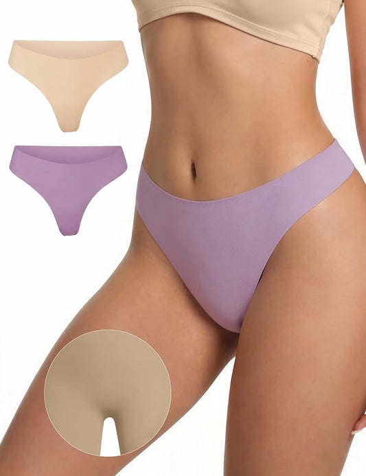 Seamless Thongs for Women No Show G-String Thong Breathable Cotton Panty Liners Underwear for Yoga Workout Gym
