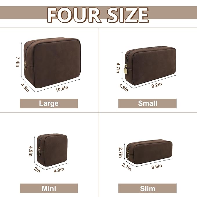 UIXIZQ Waterproof Small Makeup Bag for Purse,Cute Pouch Preppy Suede Makeup Brush Holder with Zipper,Girls Teens Portable Storage Case Small Travel Toiletry Bag for Office(Slim-Coffee)