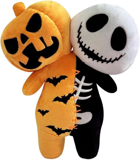 Horror Reversible Glow Plush Creepy Stuffed Animal Toy Scary Pumpkin & Skeleton Buddy Doll for Kids & Game Fans Great Gift for Birthday Halloween Christmas Party