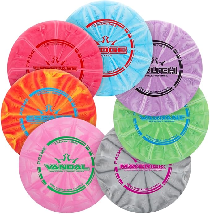 Dynamic Discs Prime Burst Disc Golf Set (7 Pack) | Includes Putter, 2X Midrange, 3X Fairway & Driver | Disc Golf Accessories for Beginners | 170-176g | Beginner Pack for Amateurs