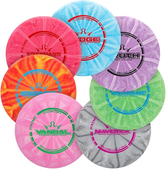 Dynamic Discs Prime Burst Disc Golf Set (7 Pack) | Includes Putter, 2X Midrange, 3X Fairway & Driver | Disc Golf Accessories for Beginners | 170-176g | Beginner Pack for Amateurs