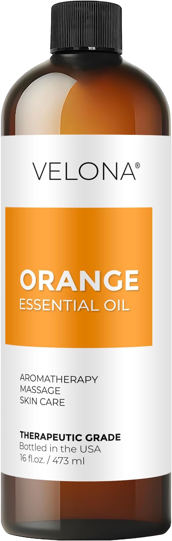 Orange Essential Oil by Velona - 16 Fl Oz | Therapeutic Grade | for Aromatherapy Diffuser, Massage, Skincare, Haircare, Soapmaking | Undiluted