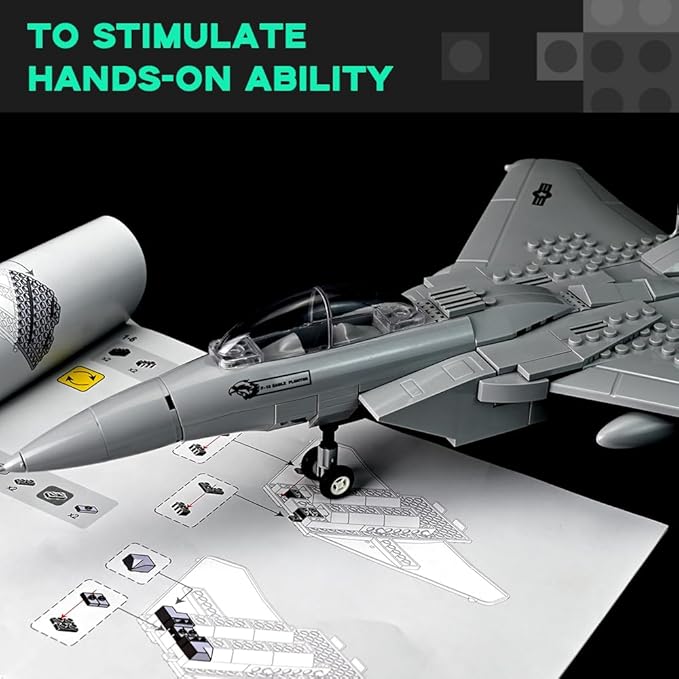 ArtorBricks F-15 Eagle Fighter Airplane Military Building Set - 223 Piece Model Kit for Adults, Collectors & Hobbyists