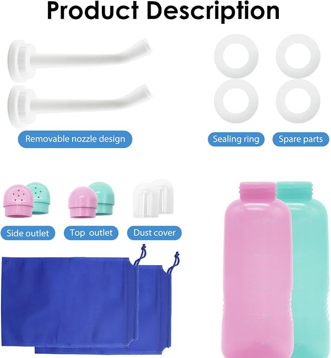 Peri Bottle Postpartum, RUFCRIL 2-Pack 500ml Portable Bidet, Upside Down Perineal Wash Bottle, Boilable TPE, Travel Bag, for Perineal Care, Hemorrhoid Care, Feminine Cleansing & Baby (Pink/Green)