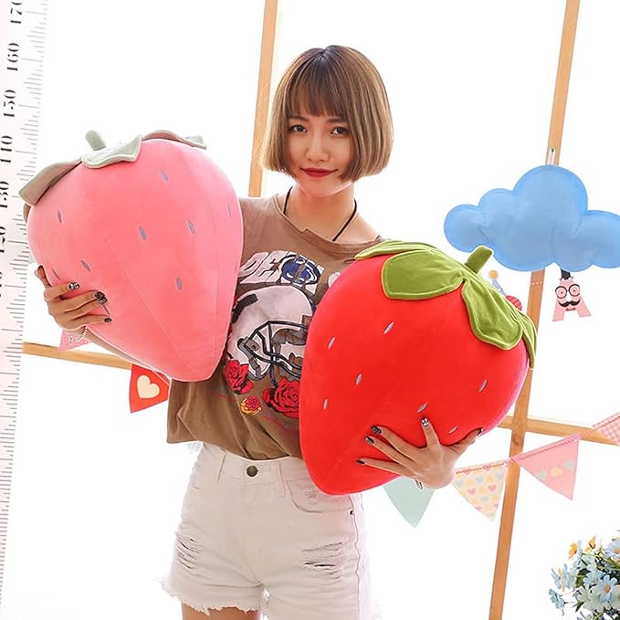 Cute Fruit Kids Pillow Stuffed Strawberry Plush Pillows Super Soft Girls Pillows Cushion Seat for Kids Toys (Pink,23.6"/60cm) 1 Count (Pack of 1)