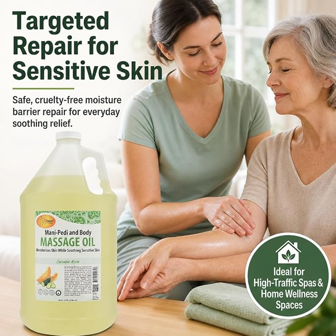 SPA REDI Botanical Massage Oil – 5-Oil Blend for Professional & At-Home Body Massage | Cucumber & Melon, Almond, Avocado, Sunflower & Vitamin E | Cruelty-Free, Sulfate-Free, Silicone-Free | 128 oz