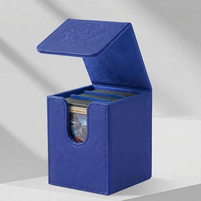 MTG Commander Deck Box with 2 Dividers – Fits 100+ Single Sleeved Cards, Strong Magnet Deck Case for Magic: The Gathering, Premium PU Leather Storage for TCG CCG (Blue)