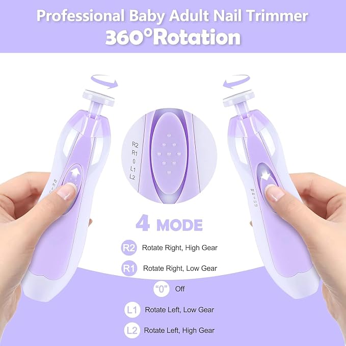 Qunlions life Baby Nail Trimmer Electric, 6 in 1 Baby Nail File Clippers Infant Grooming Kit Manicure Set for Toddler or Adults, Purple