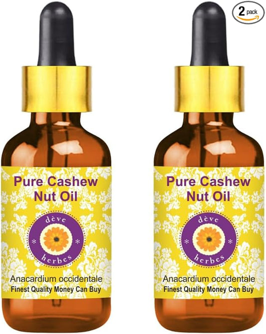 Deve Herbes Cashew Nut Oil (Anacardium occidentale) with Two Glass Droppers | Infused | Pure | Non-Sticky | Lightweight | for Facial Care | Men & Women | 50ml X 2 (3.38 oz)