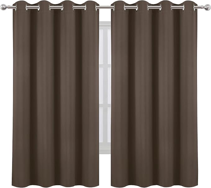 LEMOMO Chocolate Brown Blackout Curtains 66 x 63 Inch Length/Set of 2 Curtain Panels/Thermal Insulated Room Darkening Blackout Curtains for Bedroom