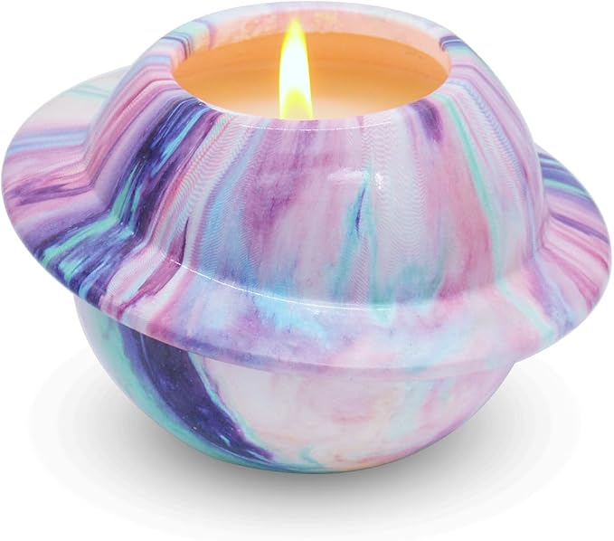 Premium Scented Candle - Peony and Cherry Blossoms, 8-Ounce jar, Pink Planet Ceramic, 100% Natural Soy, Non-Toxic, Ideal for Aromatherapy, Gifts, and Home Decor